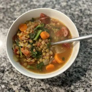 A Bowl of Hot Dog Soup Sausage Lentil Soup