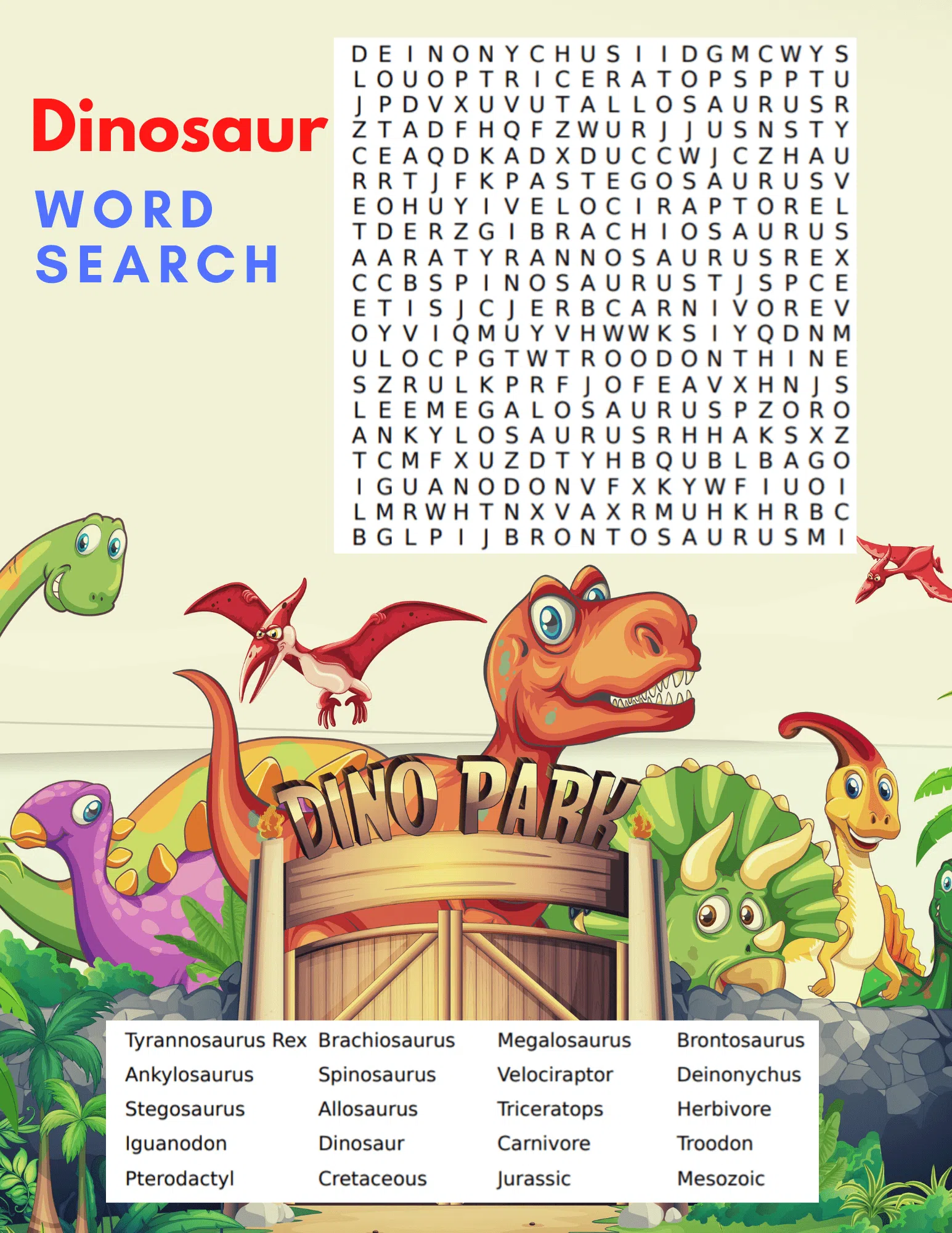 Dinosaur Word Search Printable