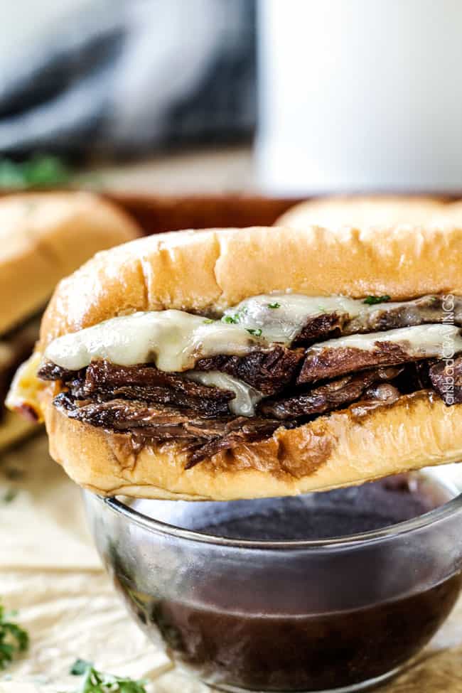 Slow Cooker French Dip Sandwiches by Carlsbad Cravings.
