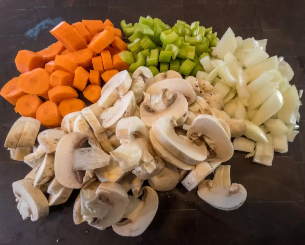 Creamy Chicken and Wild Rice Soup Chopped vegetables for Chicken and Wild Rice Soup