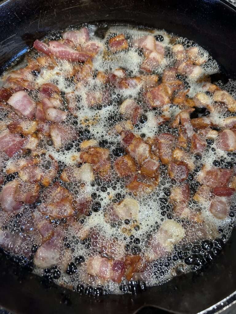 Frying Bacon for Curry Chicken Delight