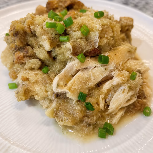 4-Ingredient Slow Cooker Chicken and Stuffing