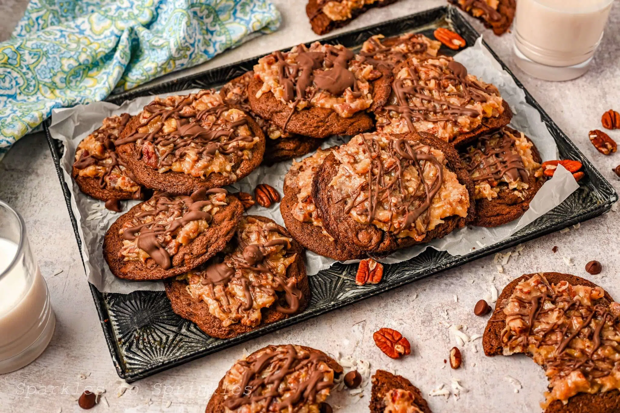 German Chocolate cookies on a sheet