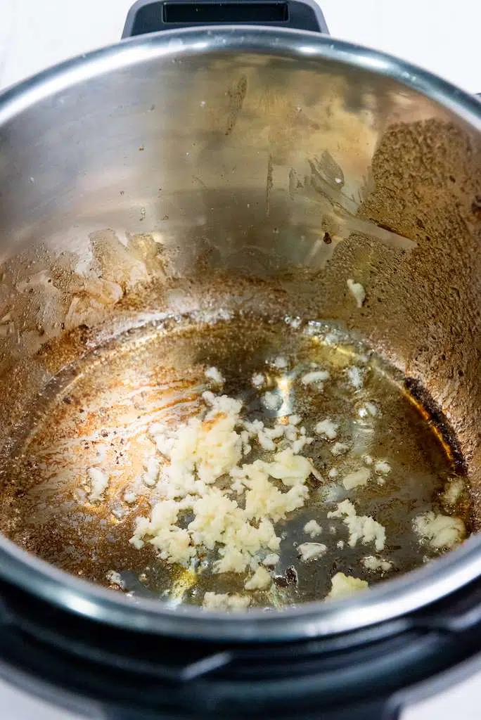Easy Instant Pot Pork Lo Mein Recipe Sauteing the garlic in the instant pot