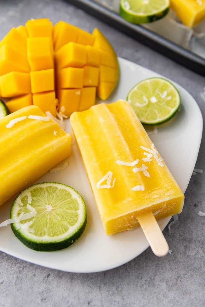 Mango Lime Popsicles on a plate