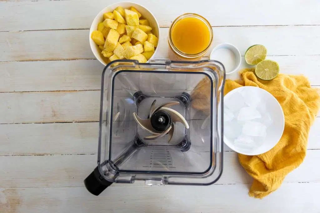 Mangonada ingredients prepped and ready to go with a blender.