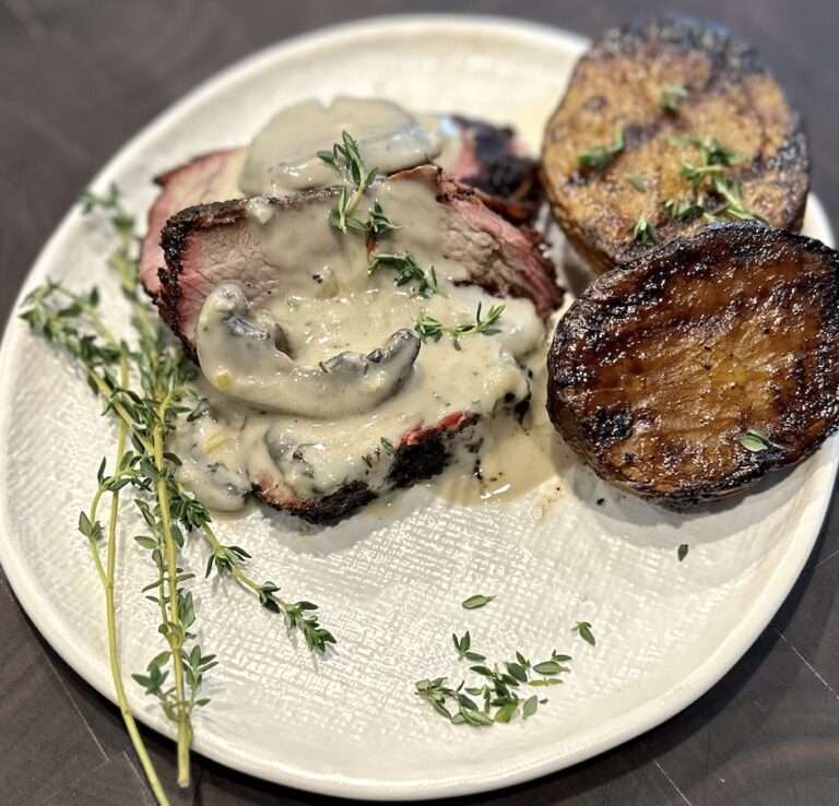 Plated Coffee Rubbed Tri-Tip with Grilled Potatoes