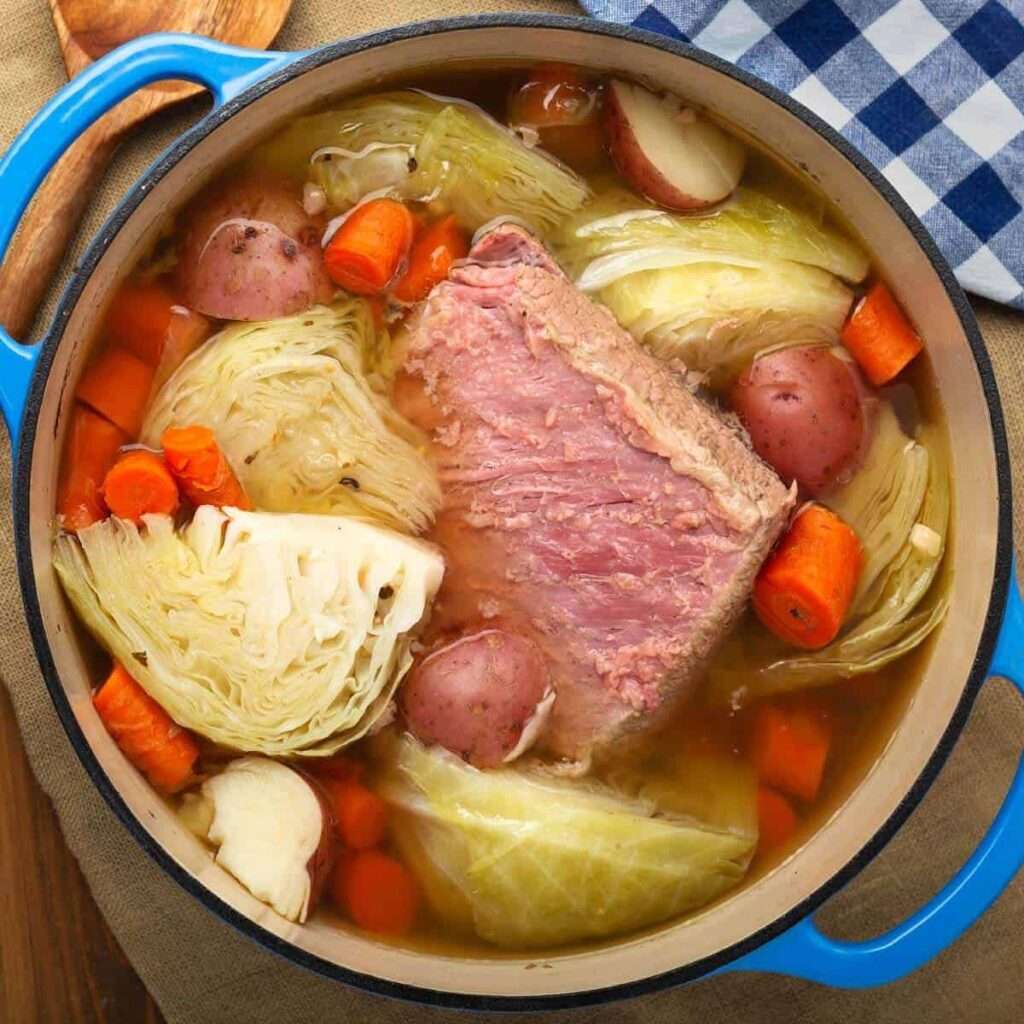 Corned Beef Cabbage dinner in a pot