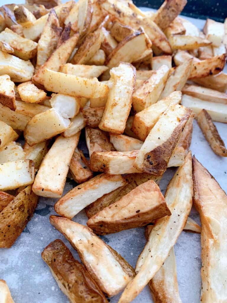 A plate of french fries which are the perfect french dip side dish.