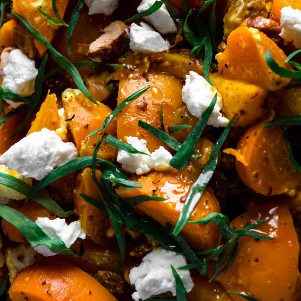 Roasted squash salad with goat cheese and tarragon