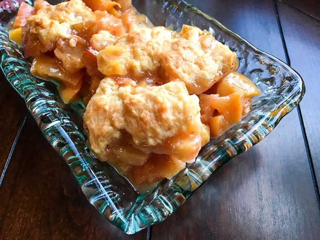 Peach Cobbler on a glass plate