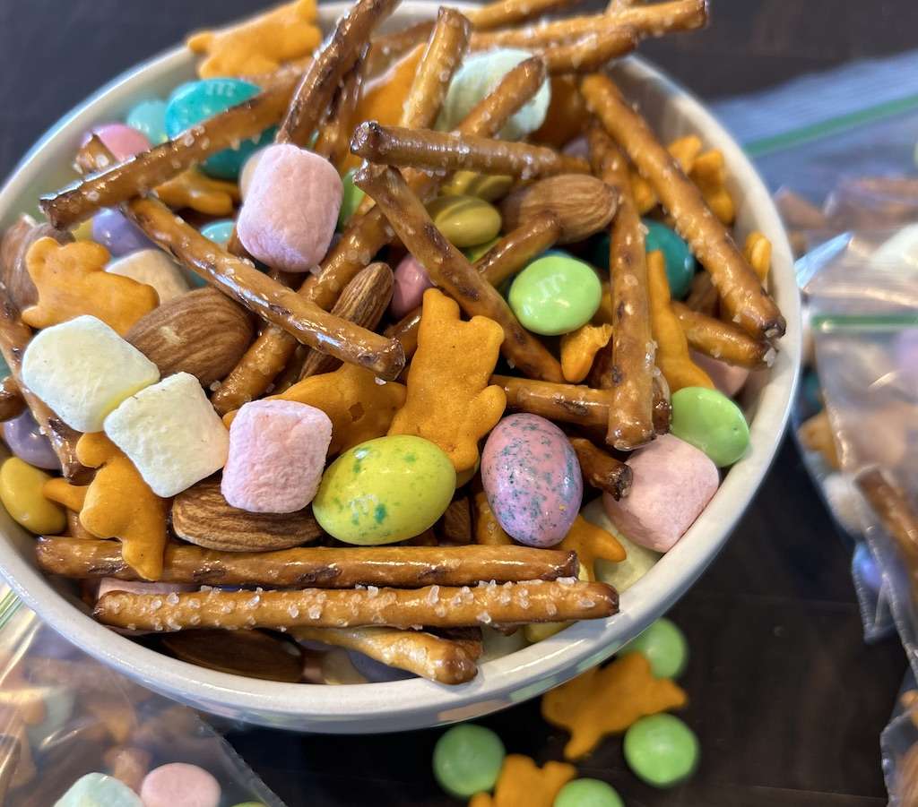 spring trail mix in a bowl