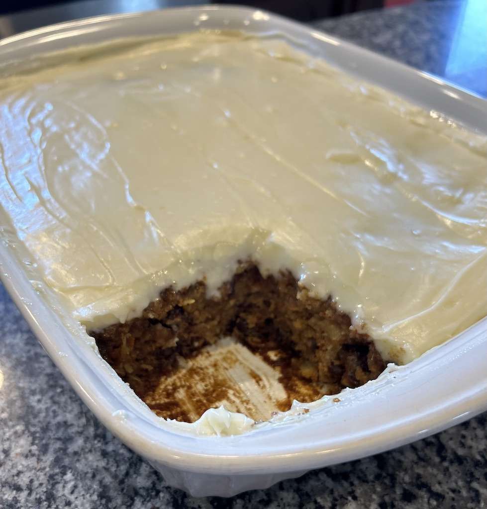 Carrot Cake frosted in the pan