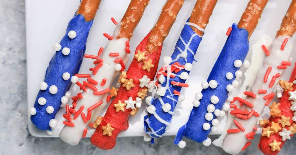 patriotic pretzel rods on a white background