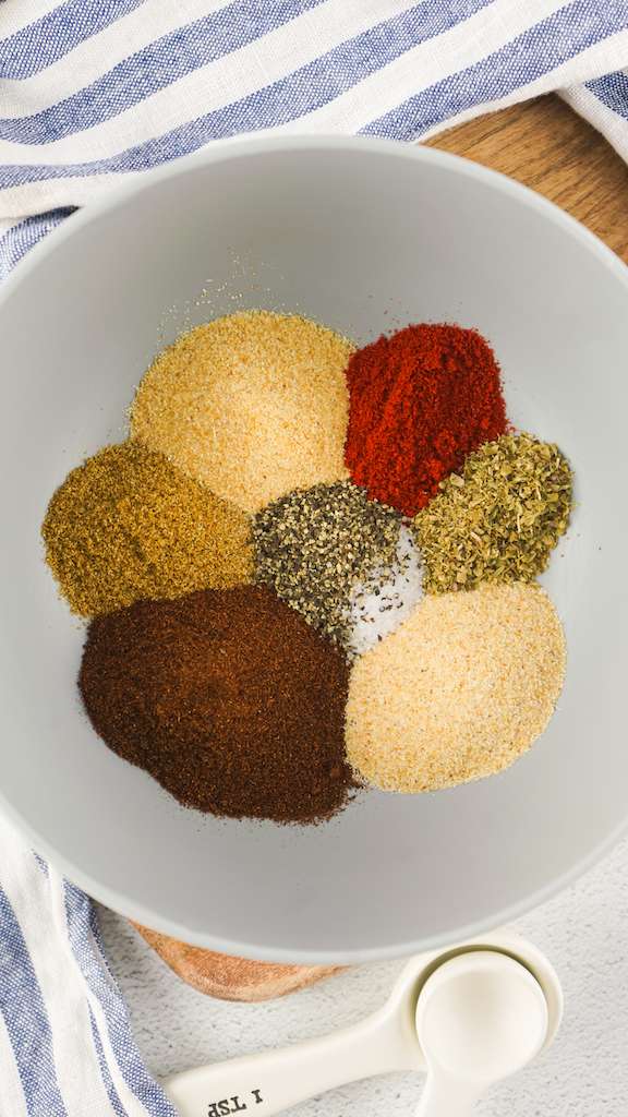 All of the ingredients measured into a small mixing bowl.