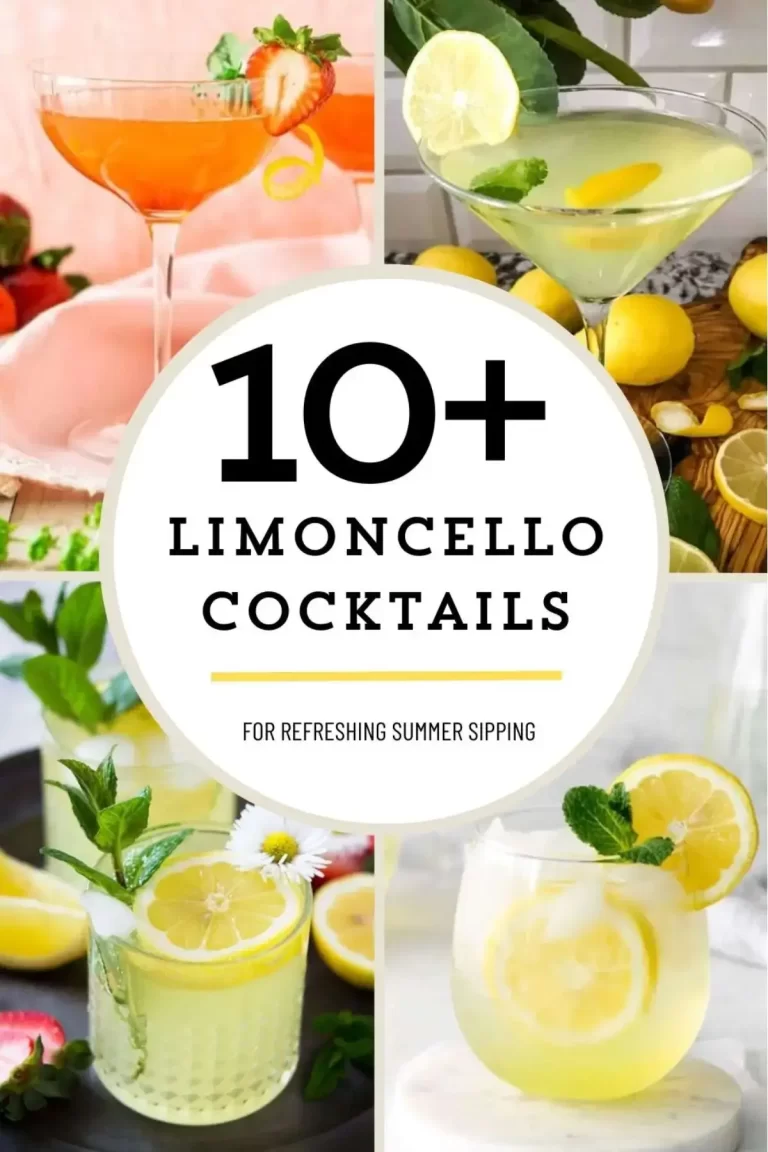 10+ limoncello cocktails collage with lemon and mint garnishes, refreshing summer drink recipes