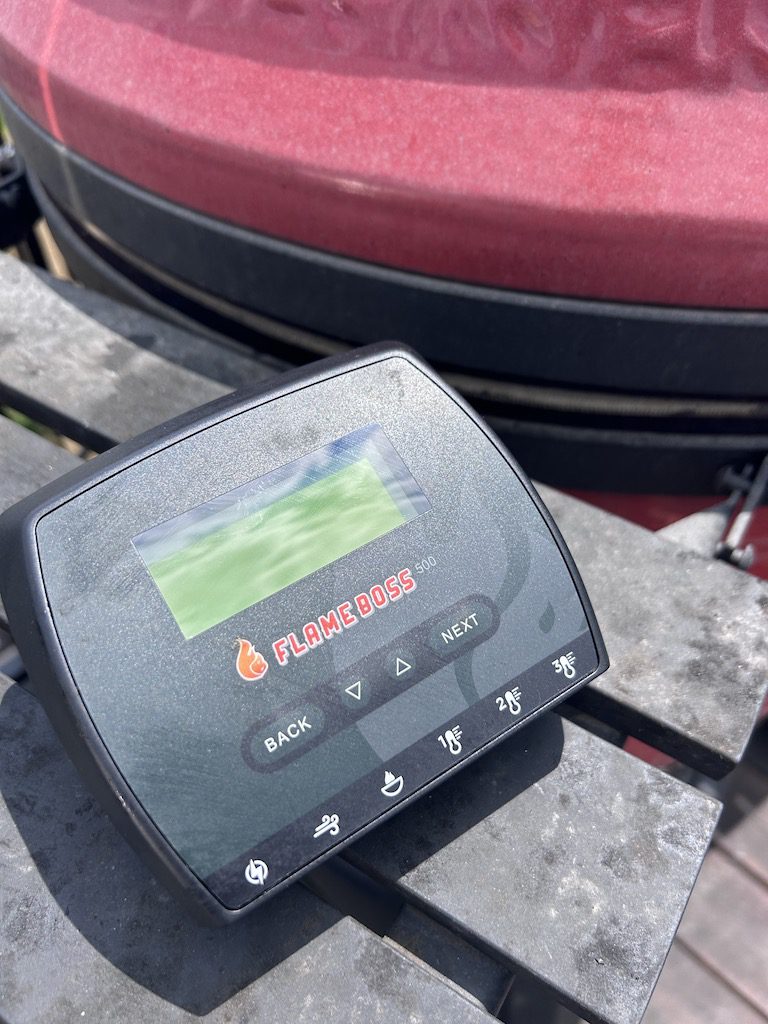 The command center of the Flame Boss 500 on the side table of my Kamado Joe Grill.