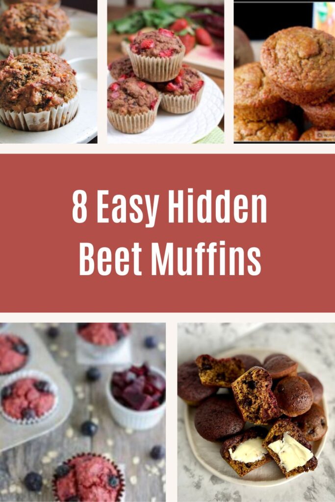 Muffins made with beets pin image for pinterest.