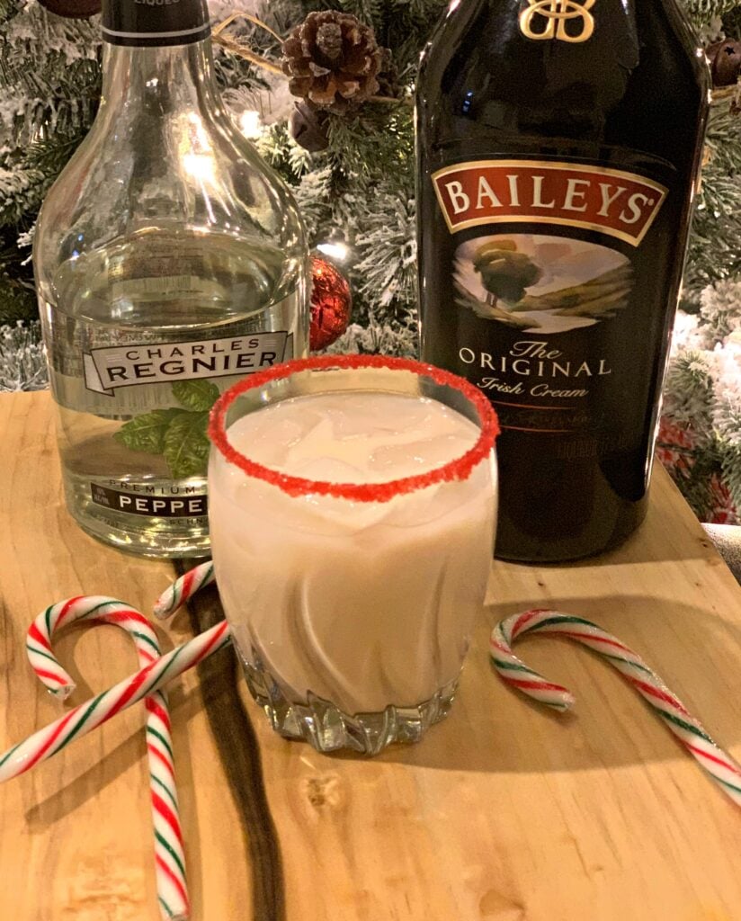 11 Christmas Cocktails with Baileys Christmas Baileys Irish cream and peppermint schnapps cocktail with candy canes