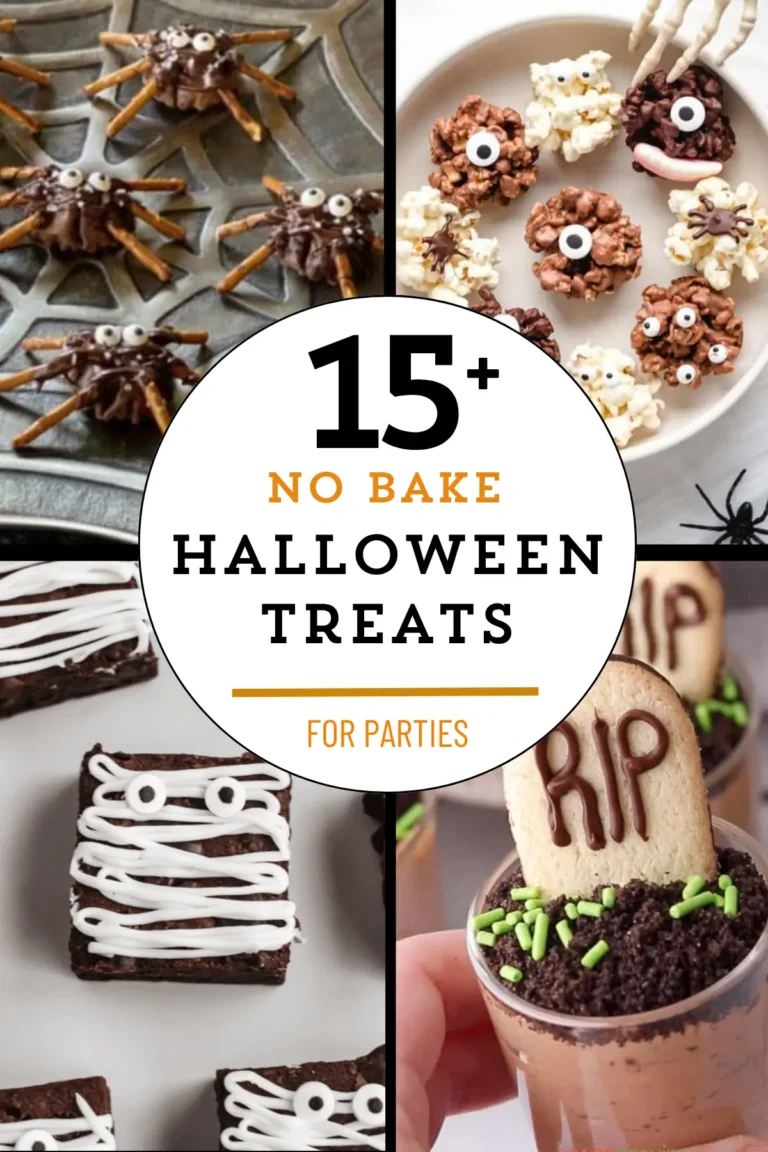 Creative no-bake Halloween treats with spooky decorations for parties and kids.