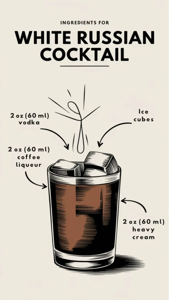 ingredients for easy white russian recipe infographic