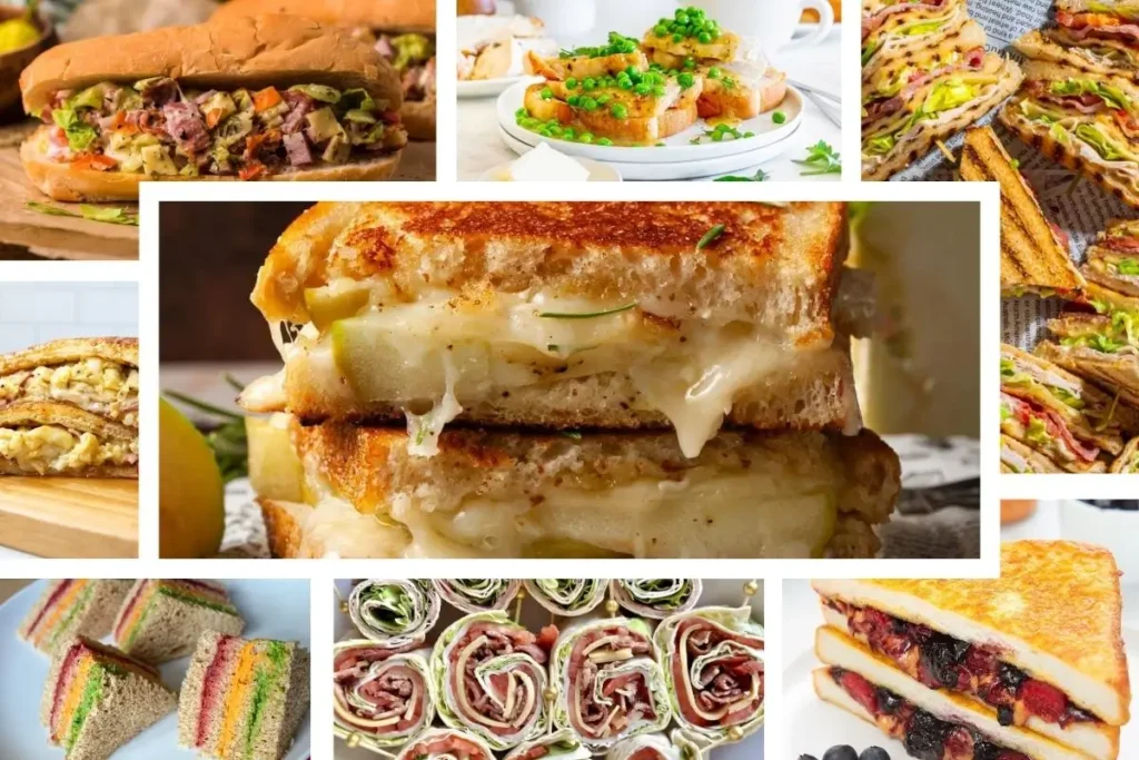 a collage image of easy sandwich recipes for family