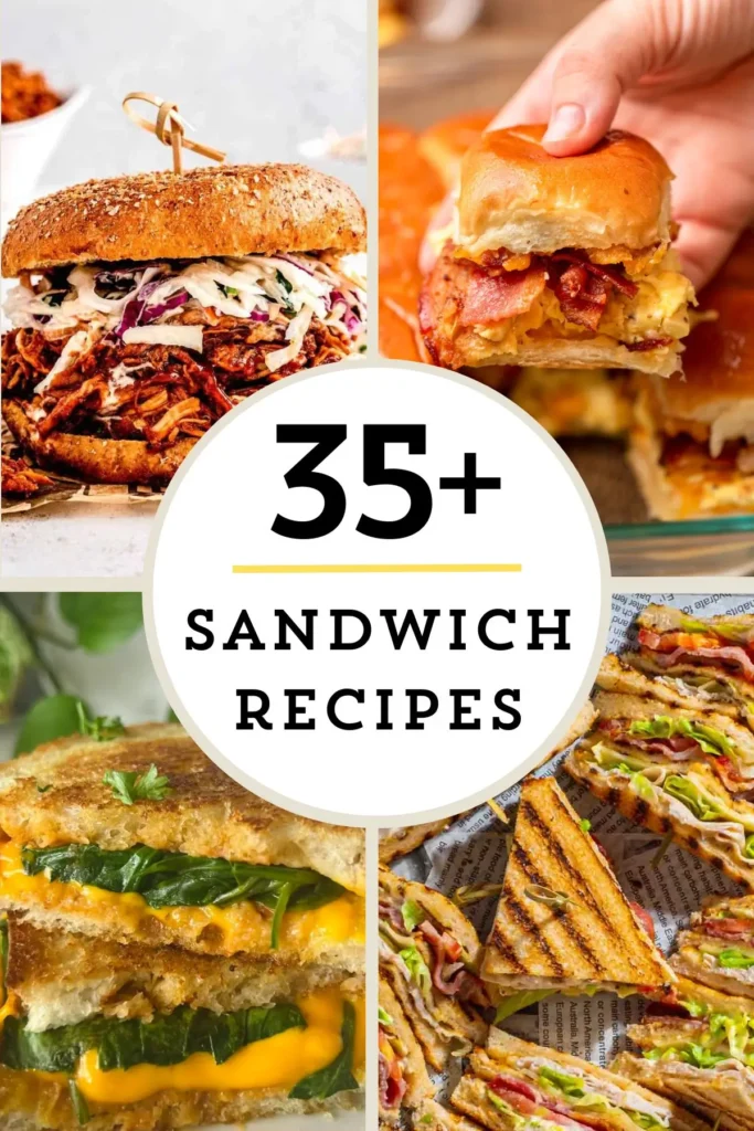 a collage image of easy sandwich recipes for family