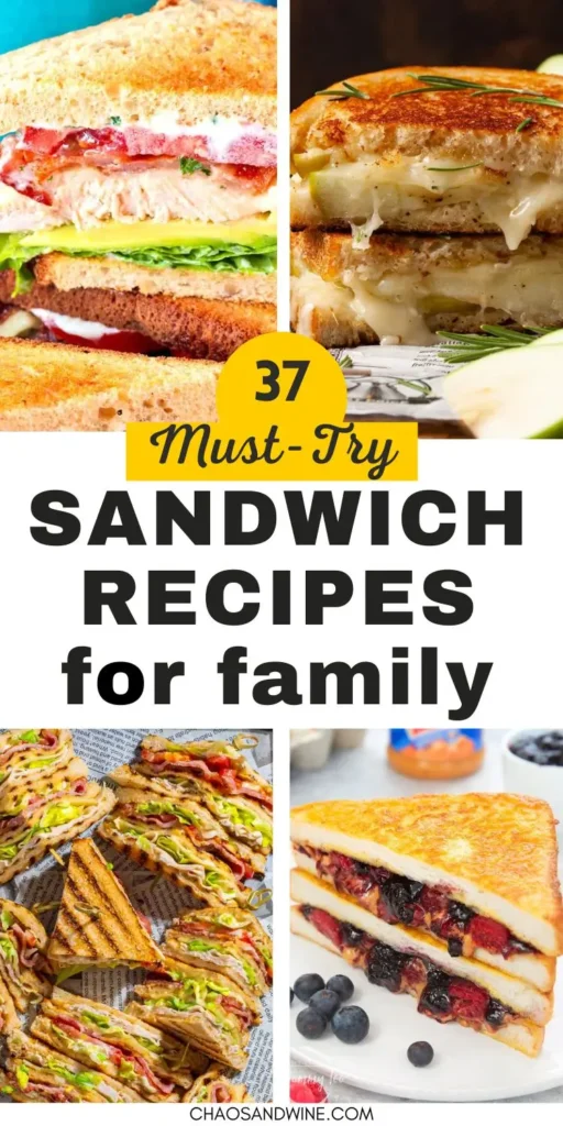 pinterest image with collage of simple sandwich recipes for busy nights