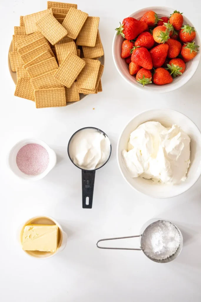 ingredients to make strawberry cheesecake