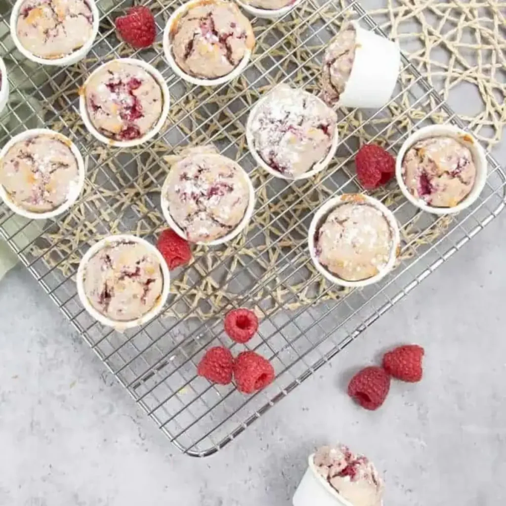 Nutritious almond raspberry mini muffins made with almond flour, perfect for a low-carb and gluten-free snack or breakfast treat.