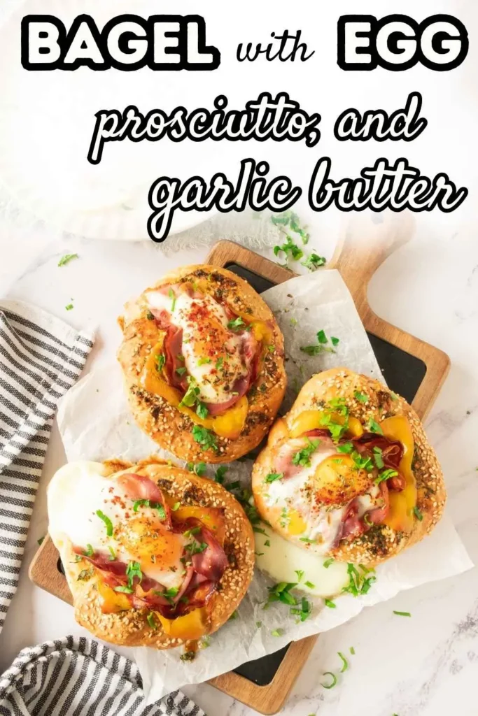 Delicious bagel with egg and garlic butter, a savory breakfast idea that’s quick and easy to make