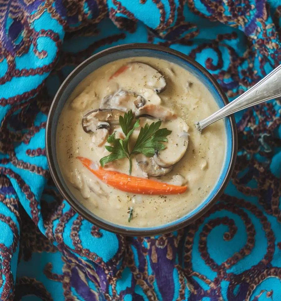 Hearty and creamy wild rice chicken soup, ideal for batch cooking and meal prepping for easy lunch portions.