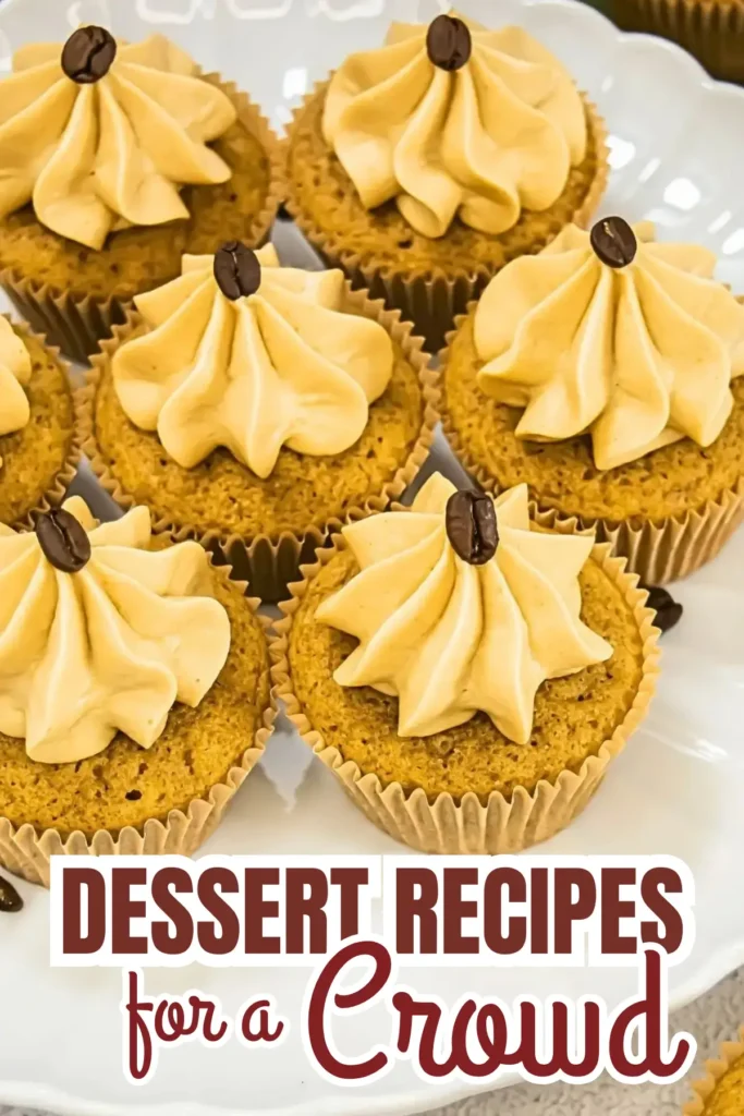 Coffee cupcakes with piped buttercream and coffee bean garnish, perfect for feeding a crowd