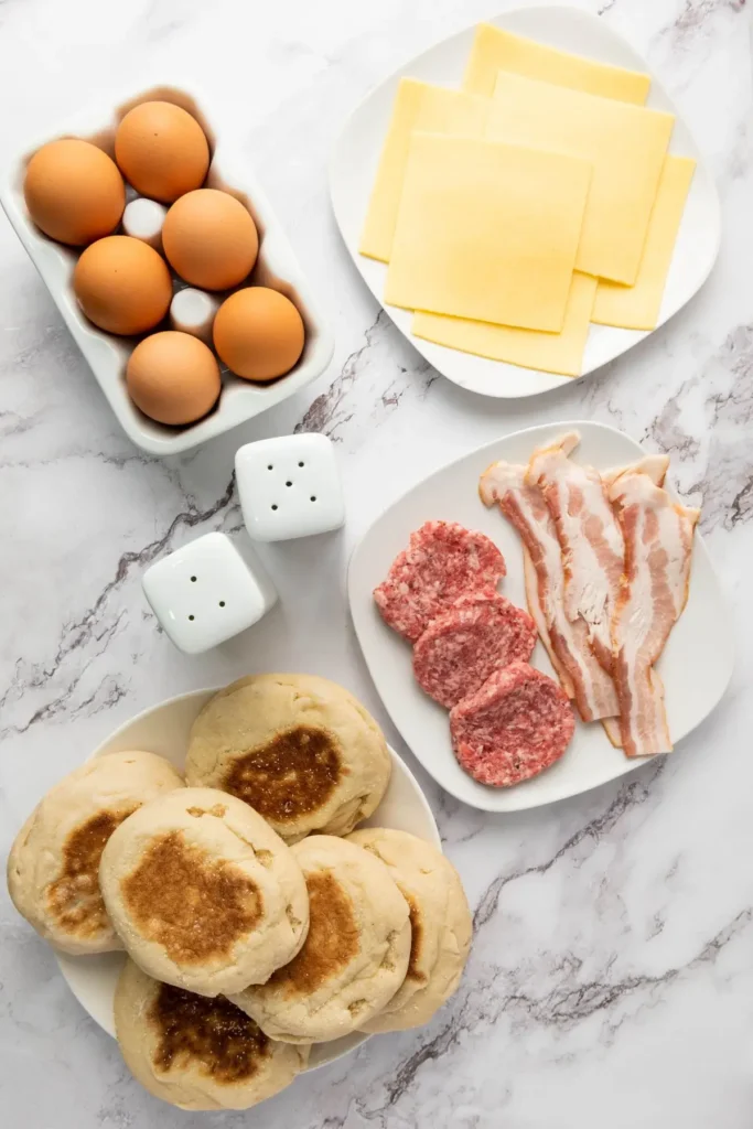 Ingredients for freeze ahead breakfast sandwiches