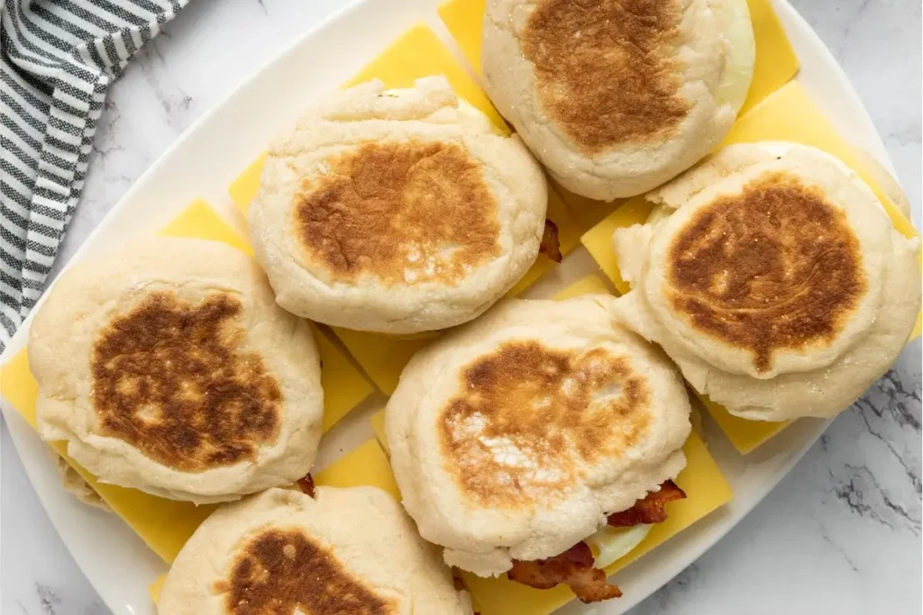 A close-up of homemade freezer breakfast sandwiches