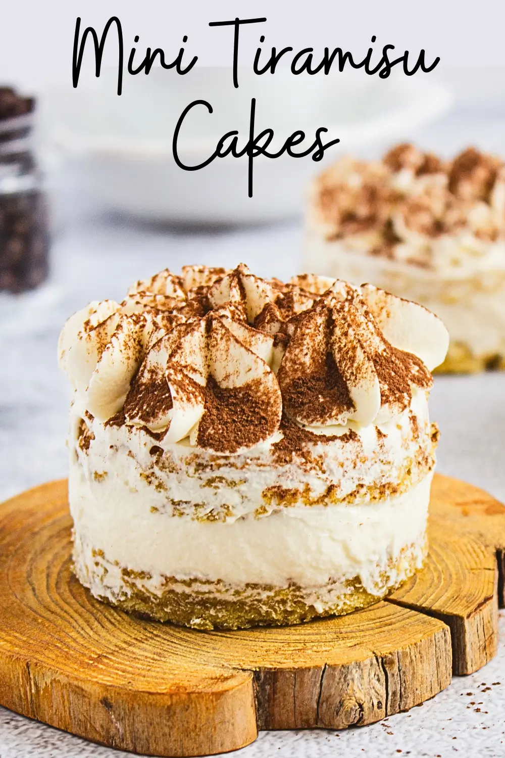 mini tiramisu cake on a wooden block