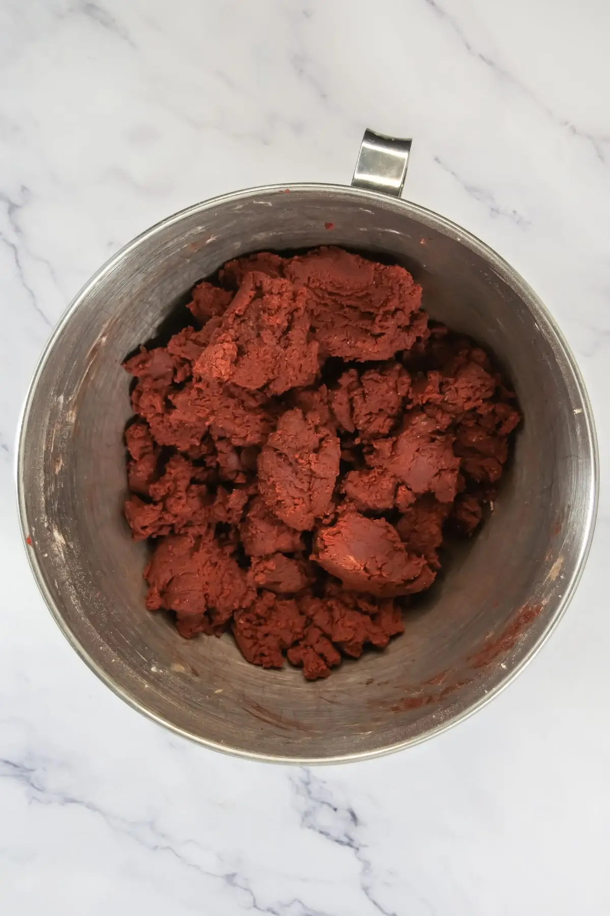 Red Velvet Crumbl Cookies (Crumbl Copycat) finished red velvet dough ready to scoop.