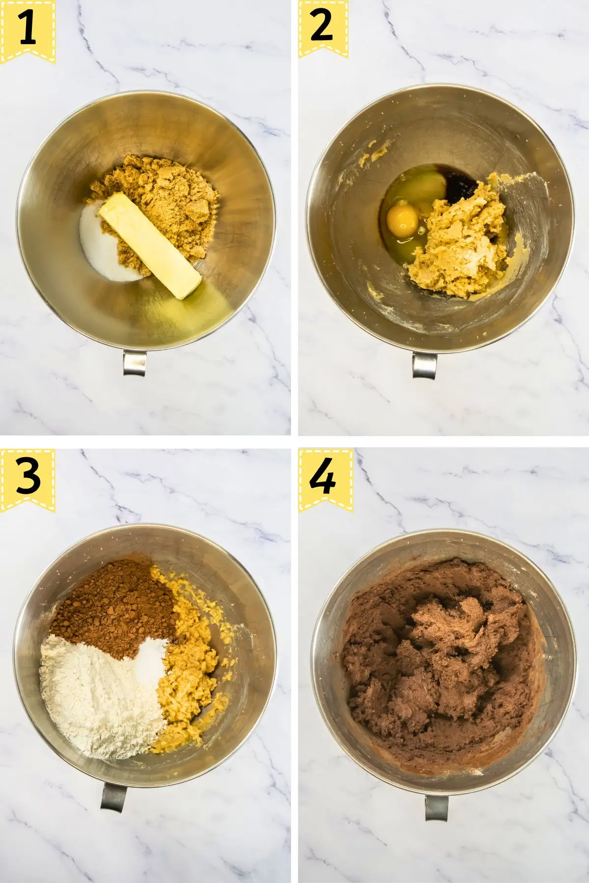 German Chocolate Cake Crumbl Cookies How to make Crumbl German chocolate cookies: creaming butter with sugars, adding egg and vanilla, then mixing in dry ingredients to form the chocolate cookie dough.