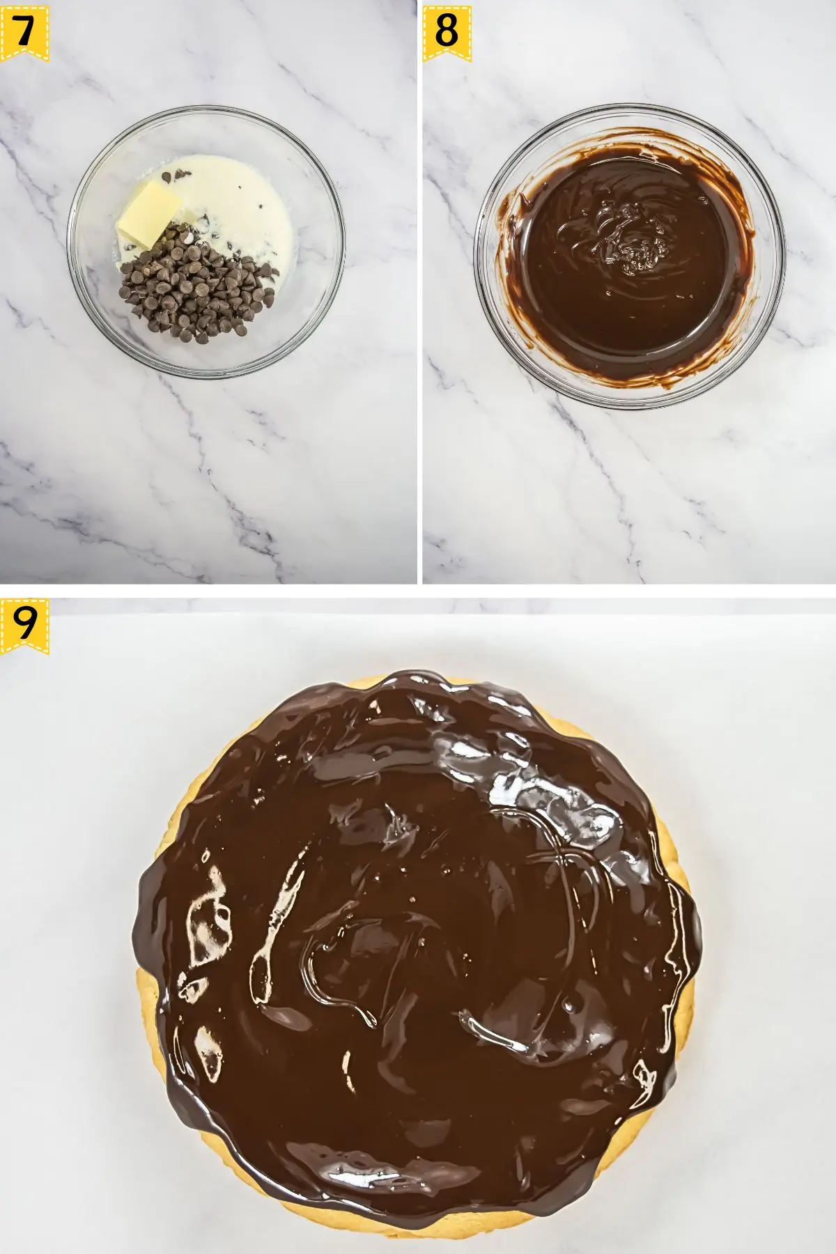 Chocolate and Caramel Samoa Cookie Cake steps to make chocolate ganache for samoa cookie cake