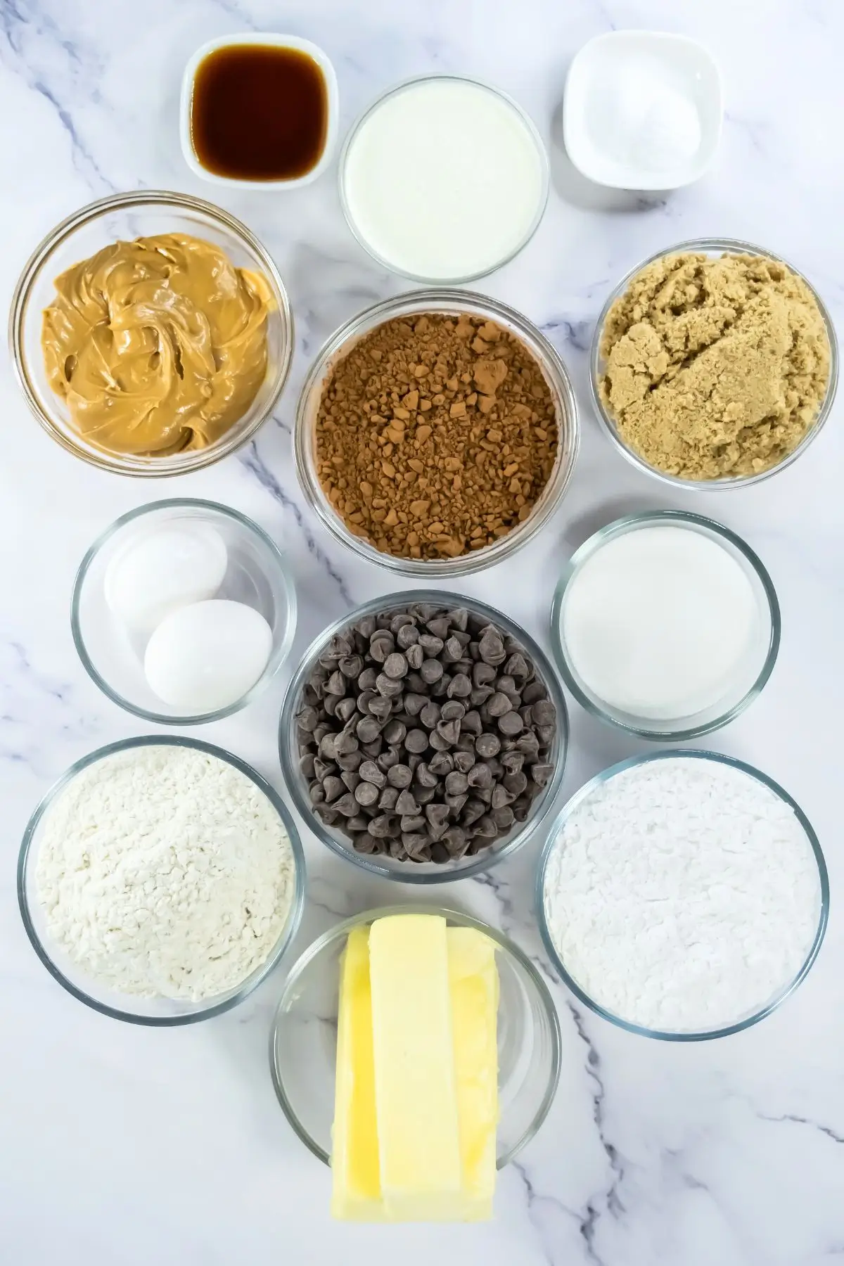 Crumbl Copycat Buckeye Brownie Cookies ingredients for buckeye brownie cookies