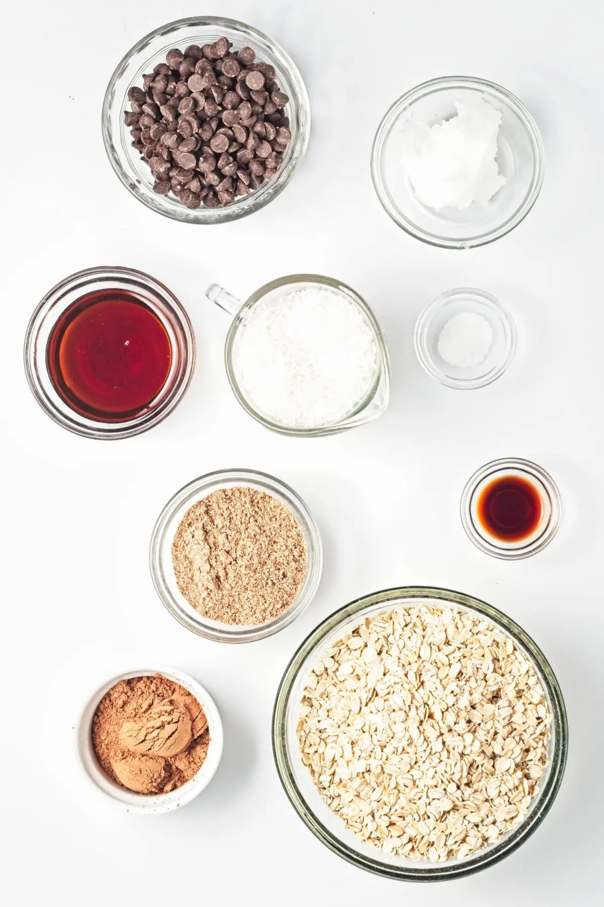 ingredients for granola with coconut and chocolate
