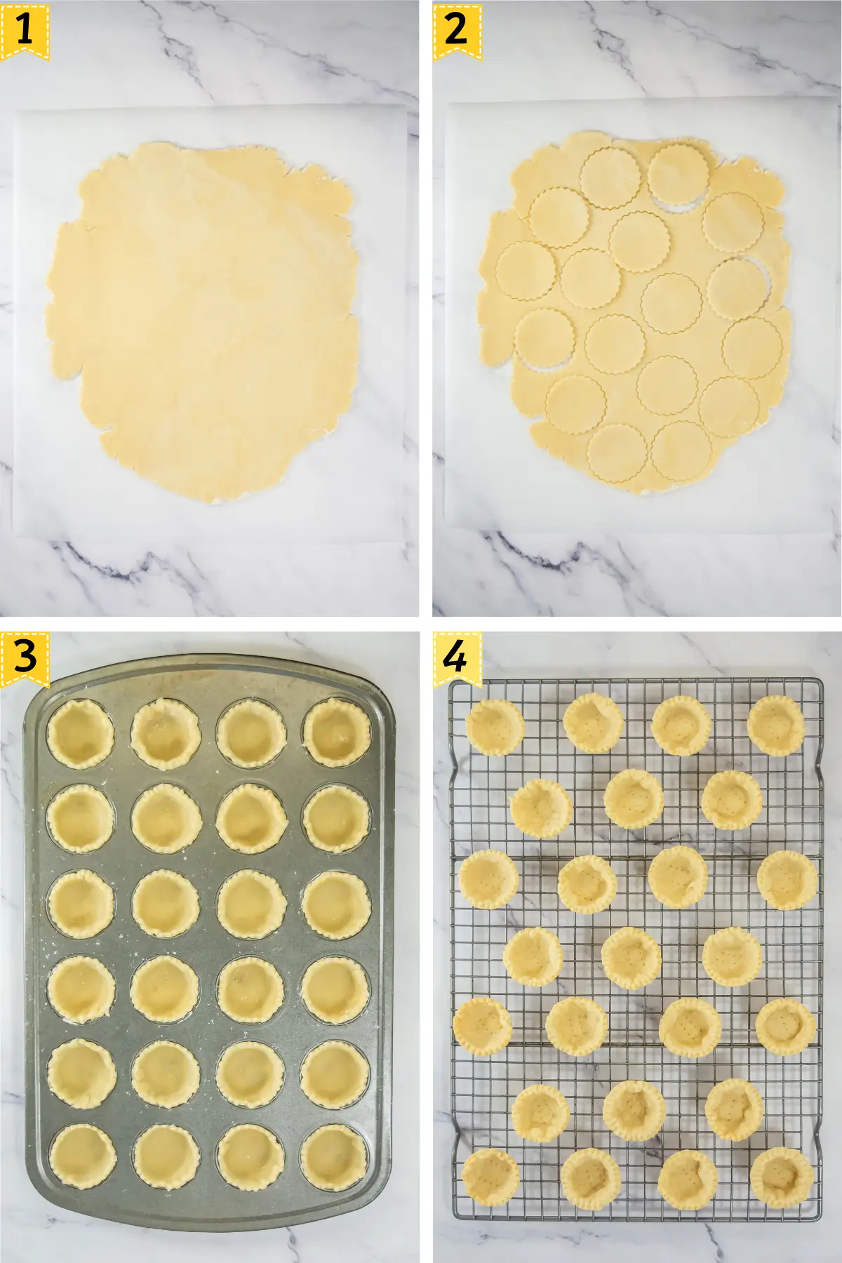 Easy Lemon Tartlets with Lemon Curd steps to shape mini tarts