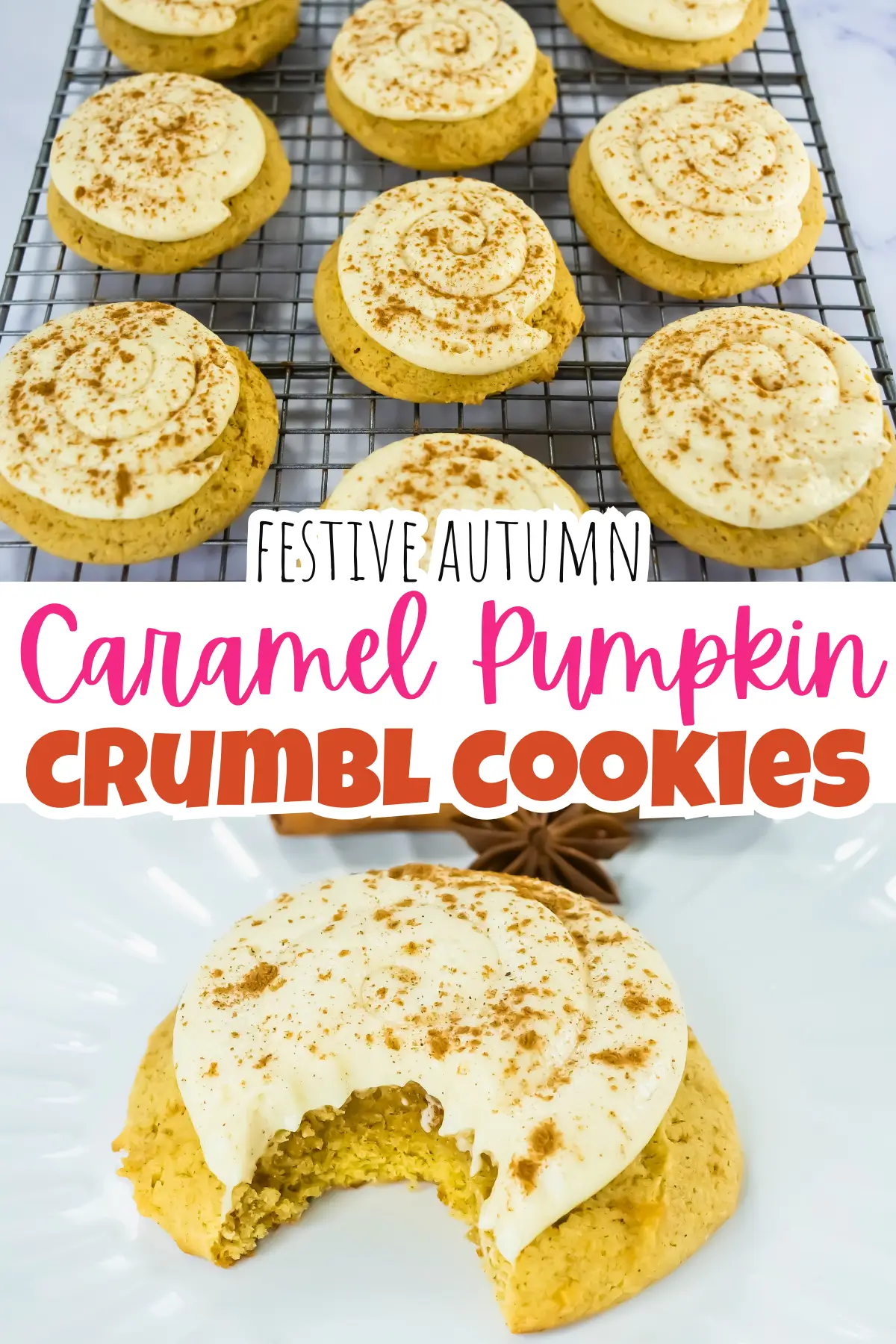 Caramel Pumpkin Crumbl Cookie Copycat social media image for caramel crumbl cookies copycat recipe
