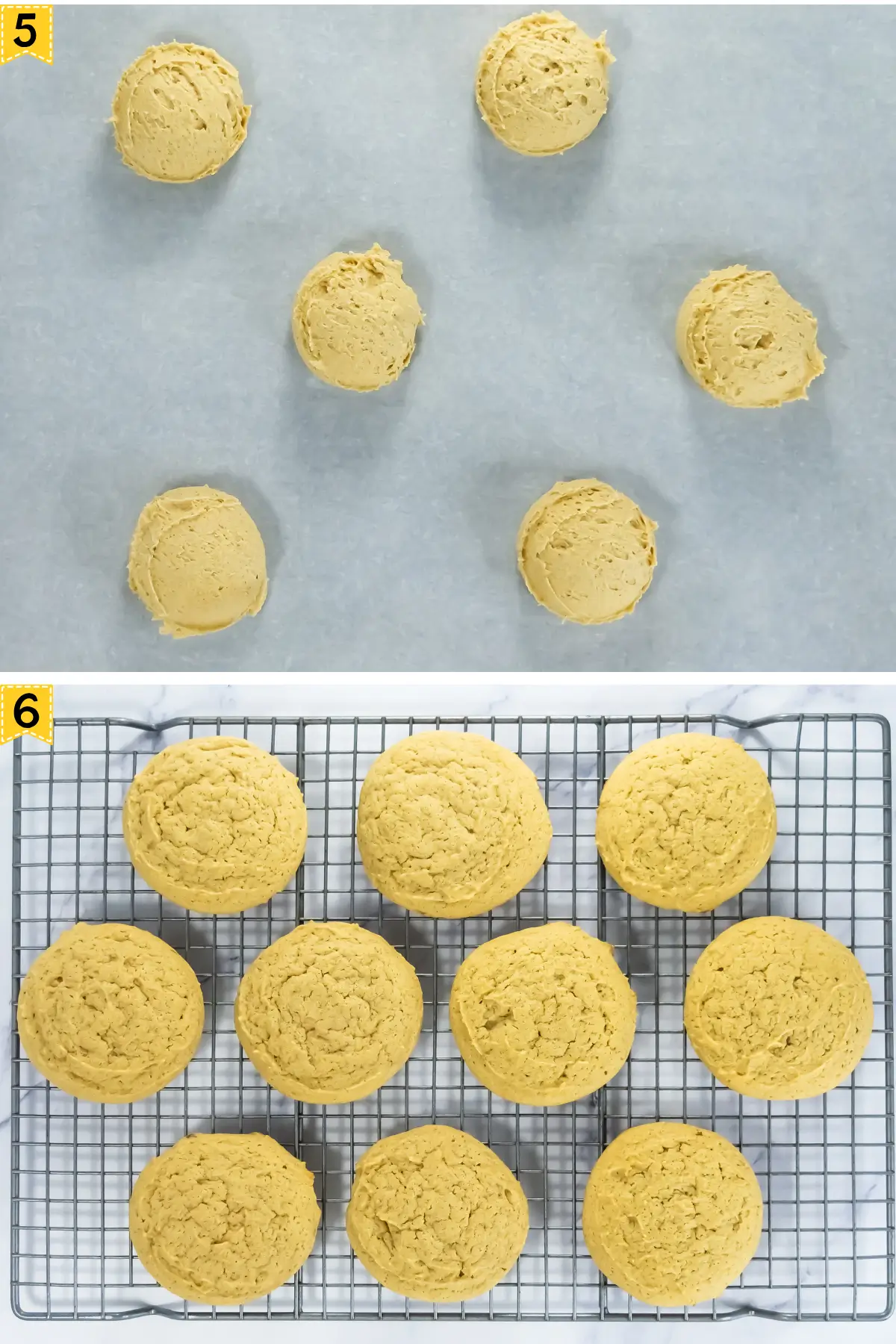 Caramel Pumpkin Crumbl Cookie Copycat baking caramel frosting cookies, scoop and baked