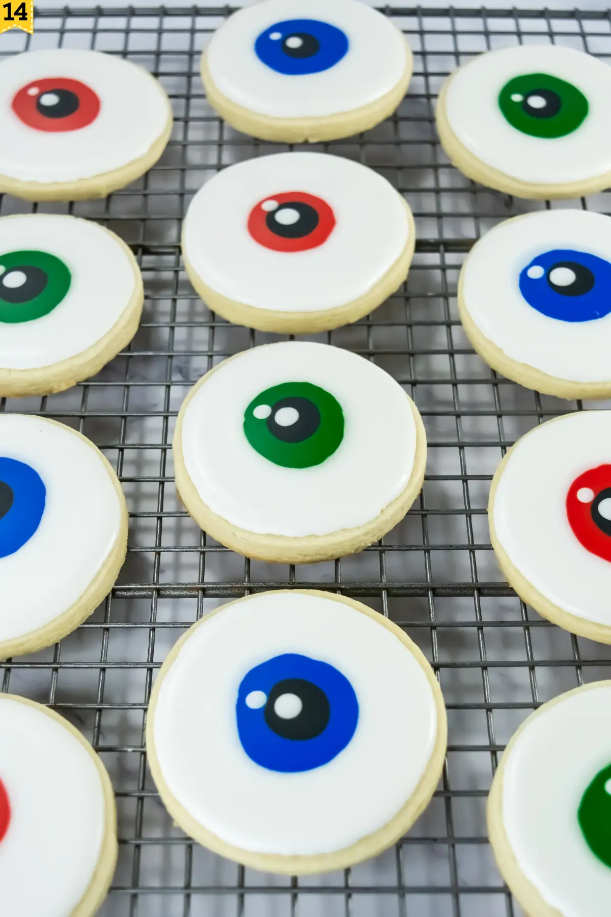 Eyeball Halloween Sugar Cookies eyeball halloween cookies cooling on a rack