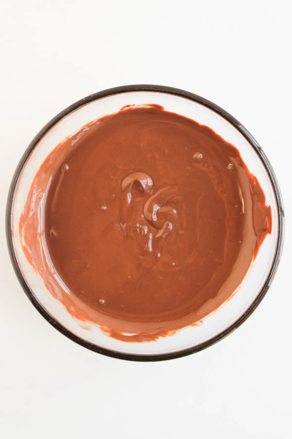 Reindeer Nutter Butter Cookies Overhead view of smooth melted chocolate in a glass bowl