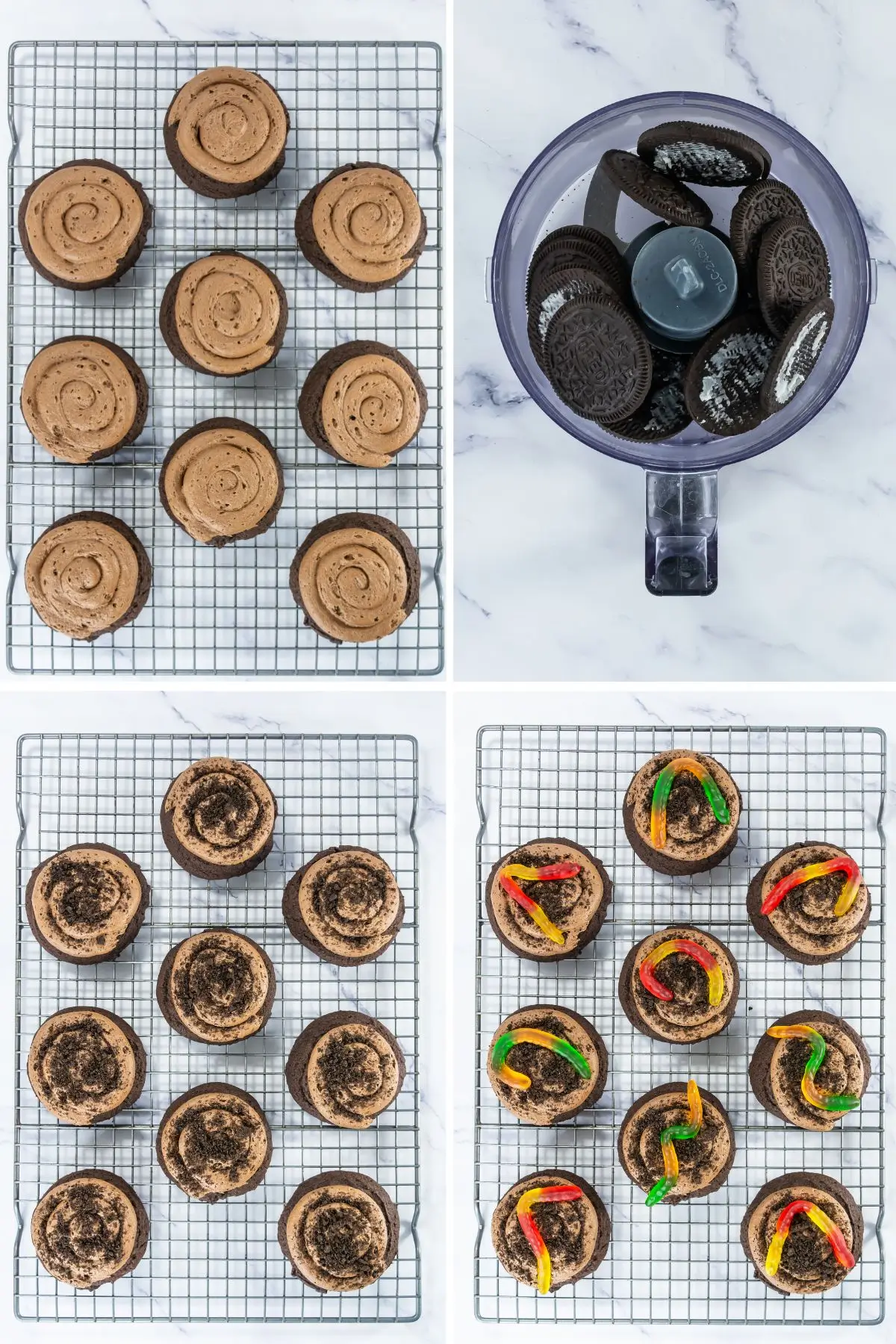 Chocolate dirt cupcakes tutorial with Oreo crumbs and gummy worms