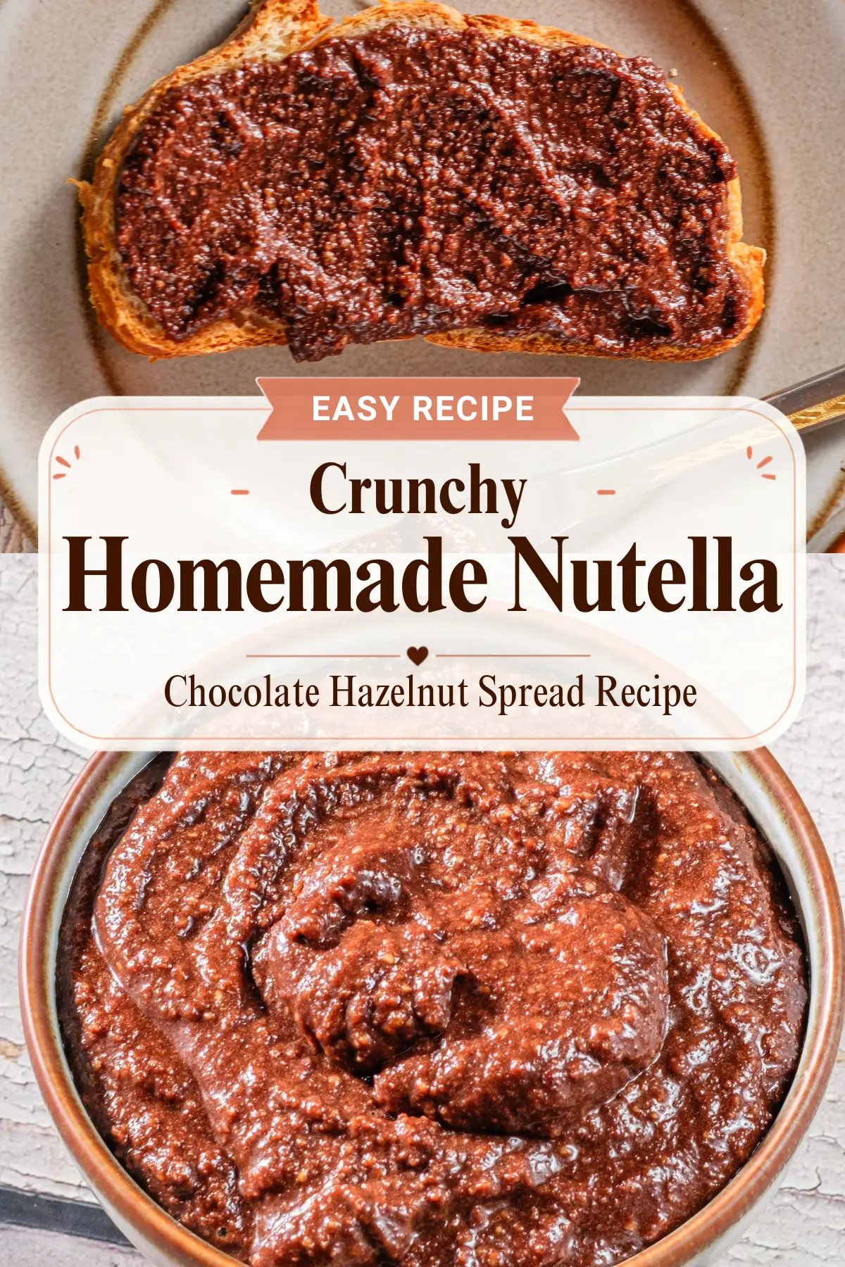Crunchy homemade Nutella chocolate hazelnut spread on toast with a bowl, easy recipe photo