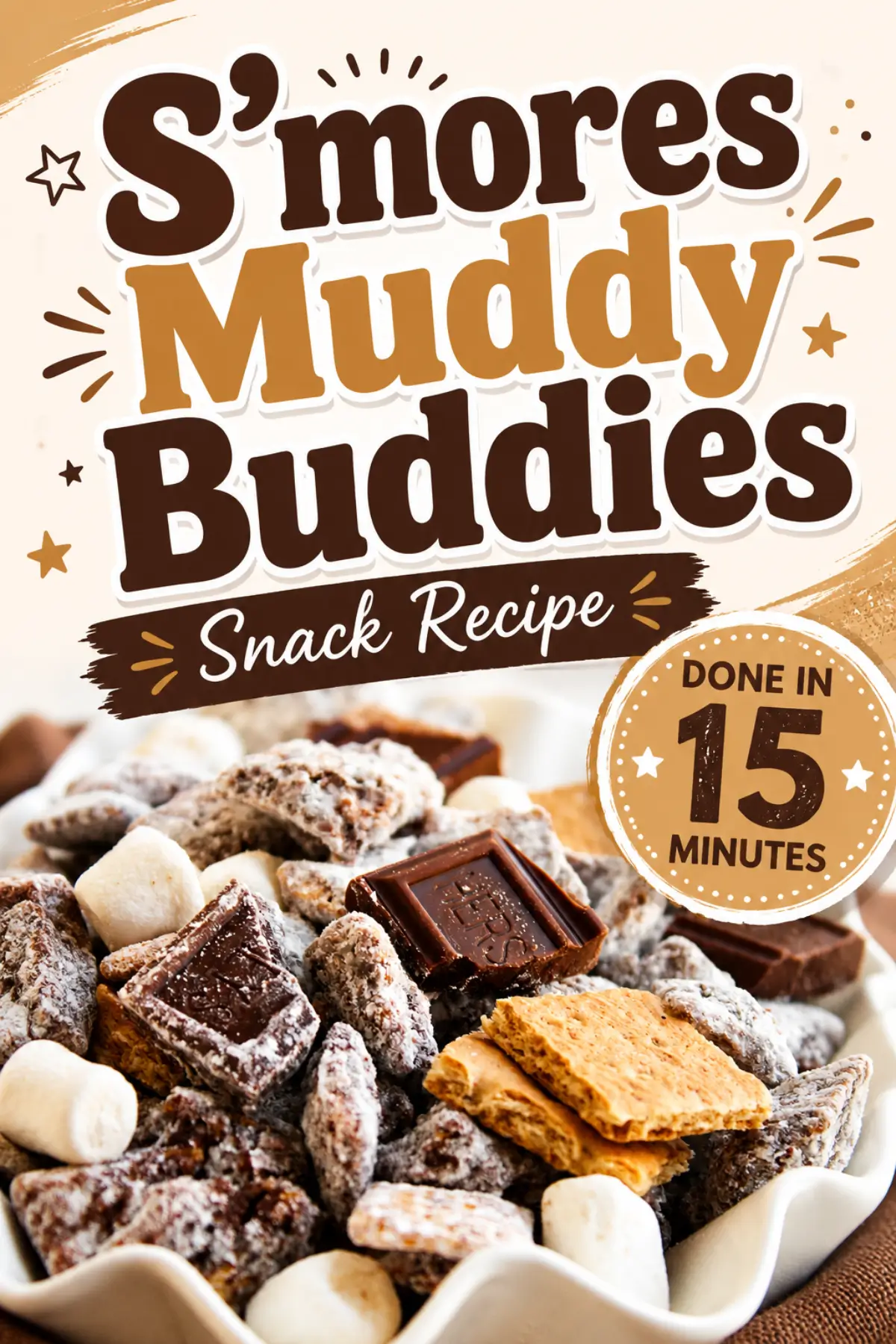 S’mores Muddy Buddies Recipe (S’mores Puppy Chow) Pinterest image for S'mores muddy buddies recipe