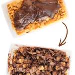 S’mores Muddy Buddies Recipe (S’mores Puppy Chow) Chocolate peanut butter mixture poured over cereal for muddy buddies